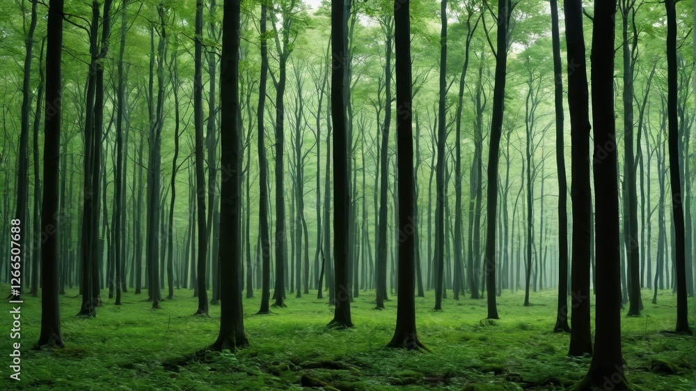 arafed view of a forest with tall trees and green grass arafed view of a forest with tall trees and green grass
