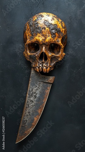 Wallpaper Mural Rusty knife with a skull handle against a dark background, creating a dramatic and eerie atmosphere Torontodigital.ca