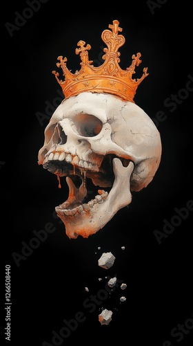 Wallpaper Mural A surreal depiction of a skull crowned with an orange crown, dripping and surrounded by dark shadows Torontodigital.ca