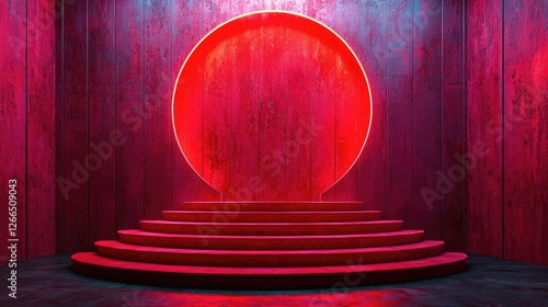 Wallpaper Mural Futuristic red stage with circular backdrop, illuminated atmosphere, and textured walls Torontodigital.ca