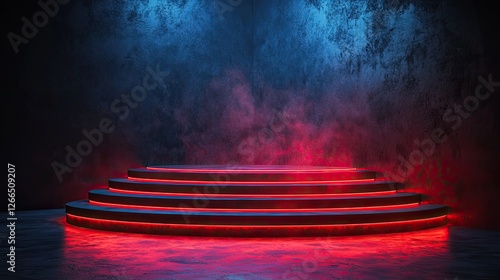Wallpaper Mural Dramatic illuminated stage with red and blue lighting effects in a dark atmospheric setting Torontodigital.ca