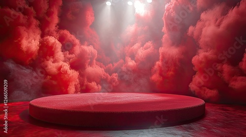 Wallpaper Mural Dramatic red clouded stage with spotlight illumination, creating a vibrant atmosphere for performances Torontodigital.ca