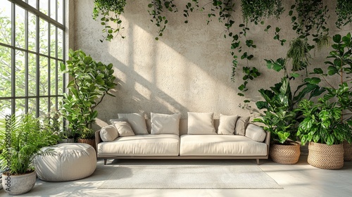 Wallpaper Mural Bright and airy living room with a neutral sofa surrounded by lush greenery and sunlight Torontodigital.ca