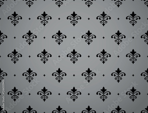 Wallpaper in the style of Baroque. Gray and black floral ornament. Seamless vector background. Graphic pattern for fabric, wallpaper, packaging. Ornate Damask flower illustration