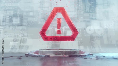 Cyber Warning - 3D Holographic Alert in Futuristic Environment