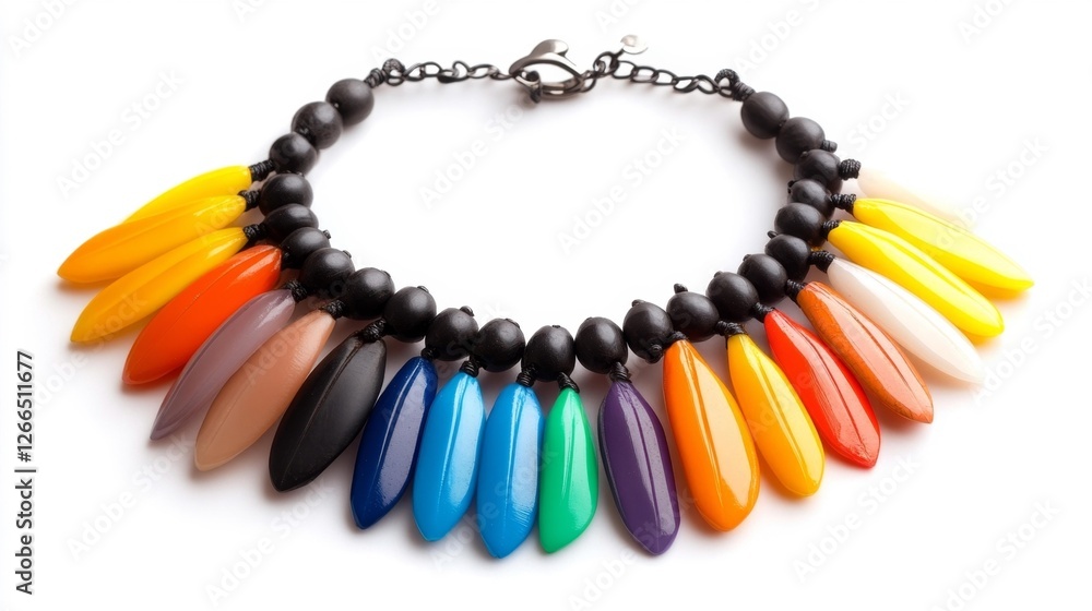 Obraz premium Colorful Necklace with Geometric Design and Bright Colored Beads. Generative AI