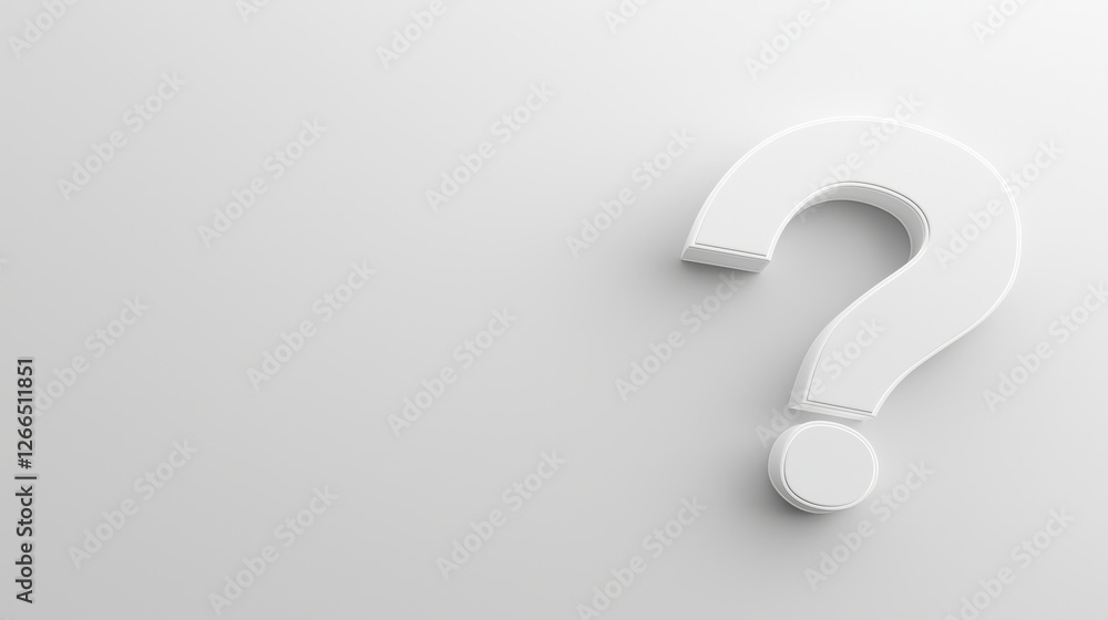 3D white question mark on white background with copy space for text 3D white question mark on white background with copy space for text