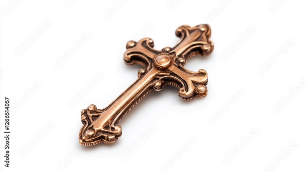 Antique bronze cross isolated on a white background. Generative AI Antique bronze cross isolated on a white background. Generative AI