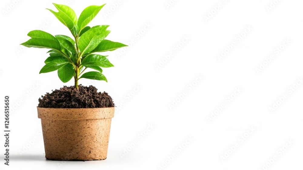 Obraz premium Young Green Plant in a Pot Isolated on White Background. Generative AI
