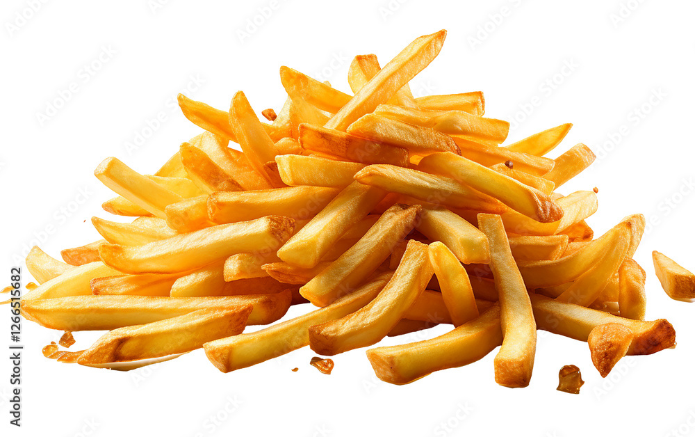 Golden-brown french fries piled high, perfect for a tempting fast food image.