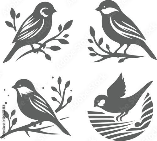 Wallpaper Mural Four stylized birds on branches. Torontodigital.ca