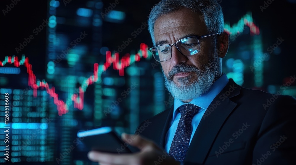 Business Investor Analyzing Cryptocurrency Portfolio Trends at Night Business Investor Analyzing Cryptocurrency Portfolio Trends at Night