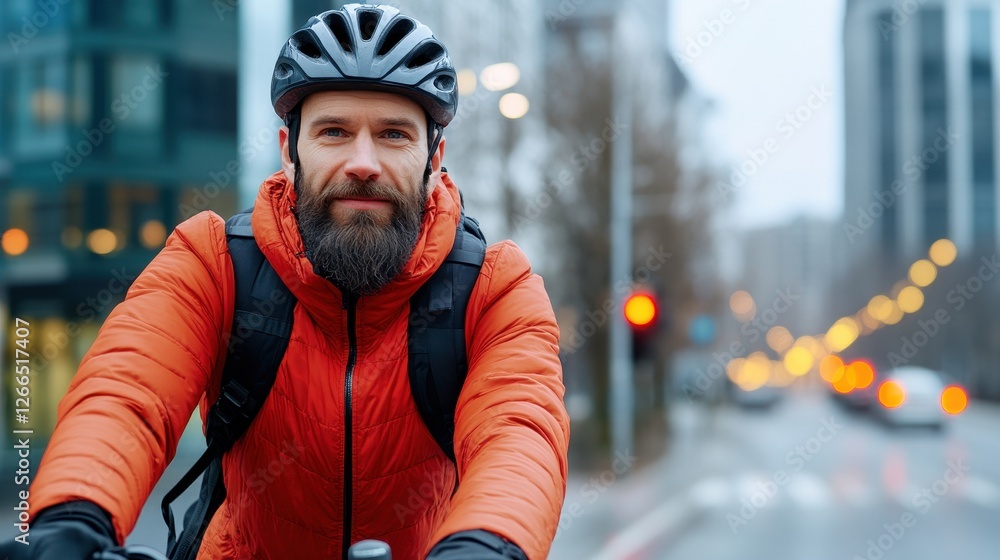 Cyclist Wearing Smart Helmet with GPS in Urban Environment Cyclist Wearing Smart Helmet with GPS in Urban Environment