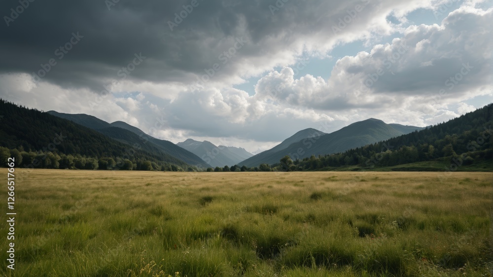there is a field of grass with mountains in the background there is a field of grass with mountains in the background