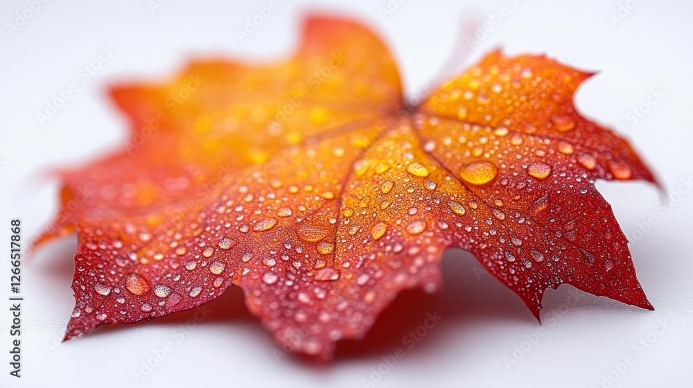 A close-up of a dew-covered autumn maple leaf with vibrant colors. Generative AI A close-up of a dew-covered autumn maple leaf with vibrant colors. Generative AI