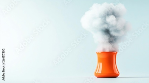 Vapor cloud coming out of an orange pot on a white isolated background. Generative AI photo