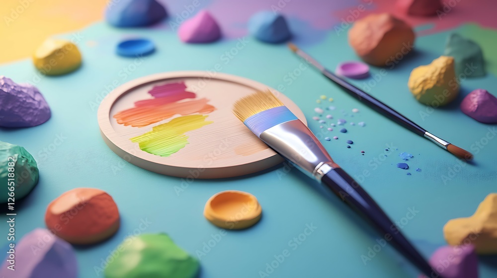 Color palette with paint brush, a perfect picture Color palette with paint brush, a perfect picture