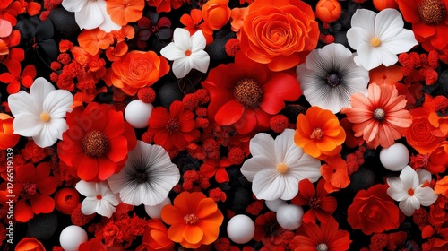 Wallpaper Mural Vibrant Floral Pattern Featuring Red and White Flowers in Bloom Torontodigital.ca