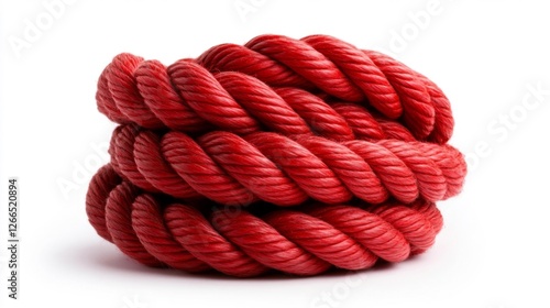 Coiled Red Rope on White Background Isolated. Generative AI photo