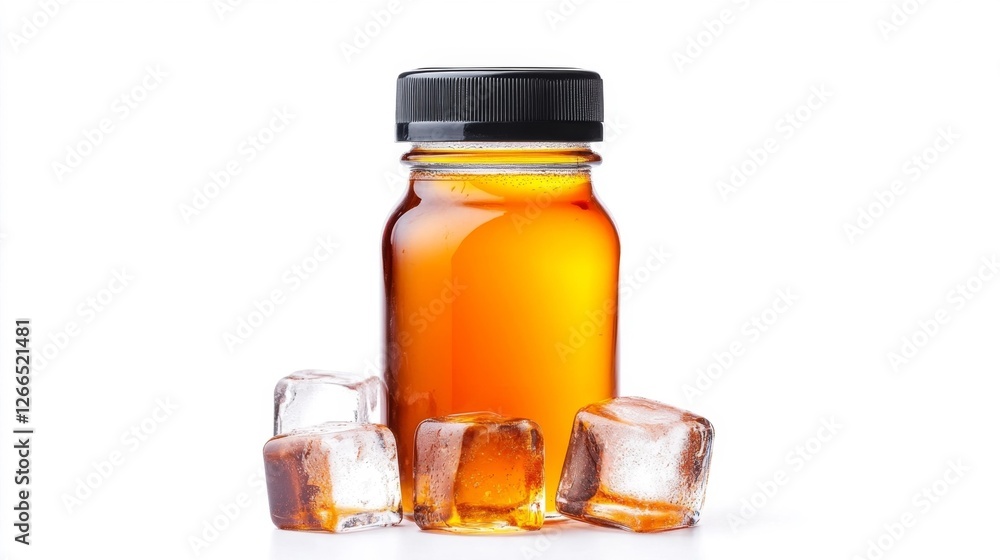 Refreshing Iced Tea in a Bottle with Ice Cubes on White Background. Generative AI Refreshing Iced Tea in a Bottle with Ice Cubes on White Background. Generative AI