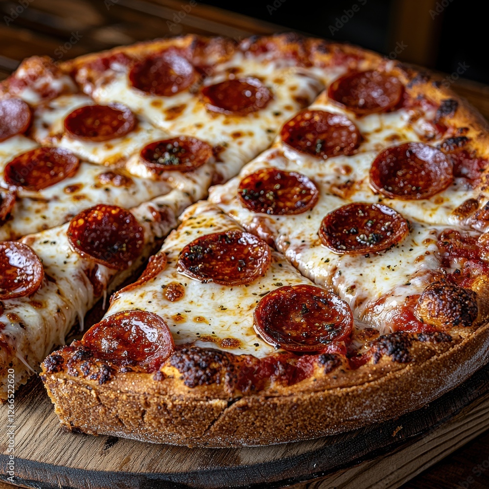 Delicious pepperoni pizza on a wooden board. Delicious pepperoni pizza on a wooden board.