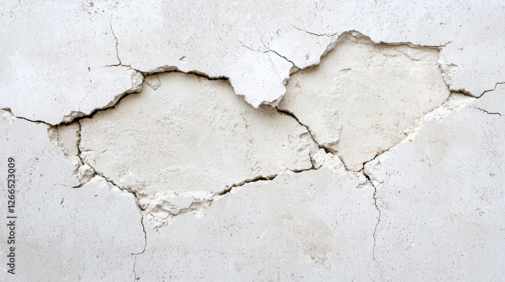 Naklejka premium Cracked white wall with exposed plaster.
