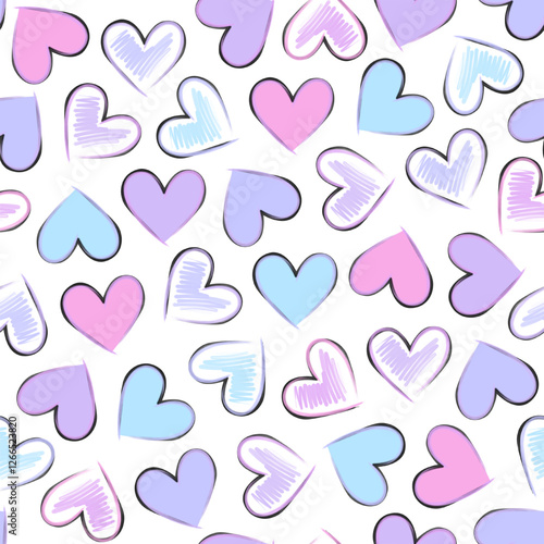 Valentine heart seamless pattern vector. Colorful hearts on white background. Collection of cute heart. Symbol of love, Valentine's day. Design for fabric, wrapping, paper, sticker, card, cover, decor