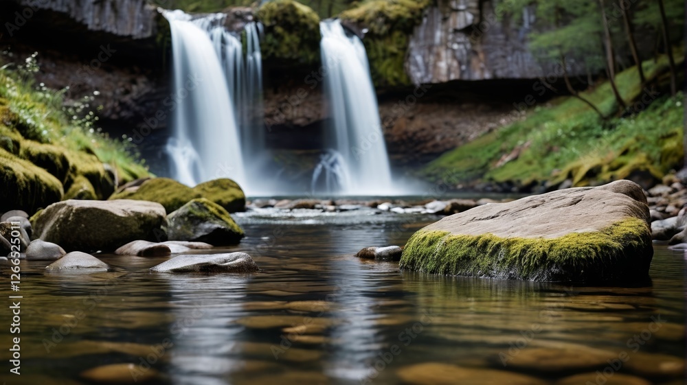 there is a waterfall that is flowing over rocks in the water there is a waterfall that is flowing over rocks in the water