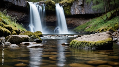 there is a waterfall that is flowing over rocks in the water
