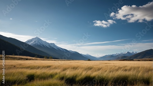 mountains in the distance with a field of grass in front of them