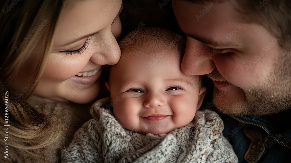 Joyful Family Moment with a Baby Smiling Joyful Family Moment with a Baby Smiling