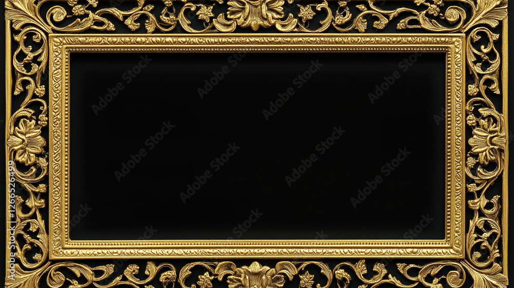 Obraz premium Elegant gold frame adorned with intricate floral details, ideal for web tyesentations and art displays