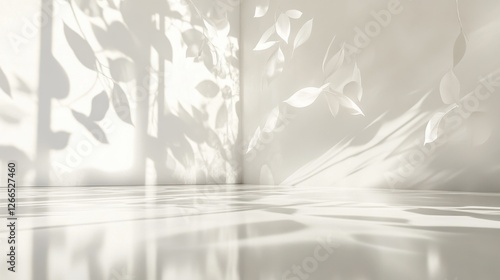 Light Play with Shadows and Leaves in Minimalist Interior Space