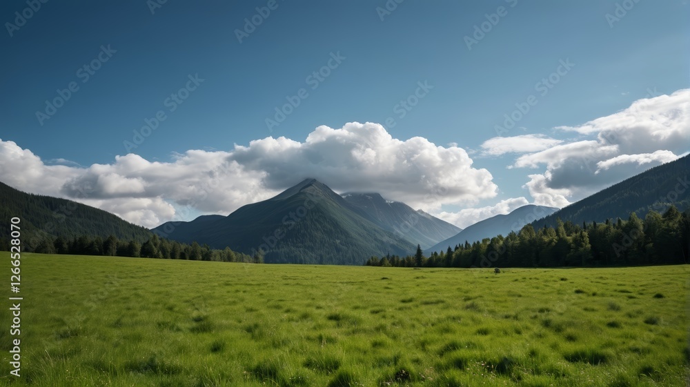 there is a large field of grass with mountains in the background there is a large field of grass with mountains in the background