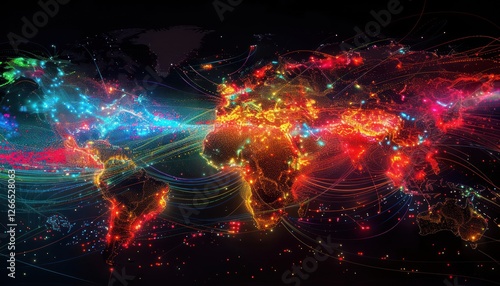 Wonderful world view futuristic international telecommunication network, concept about global connection and information, background with dynamic gradient line flows connecting between countries