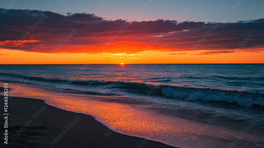 serene sunset at beach with vibrant orange hues serene sunset at beach with vibrant orange hues
