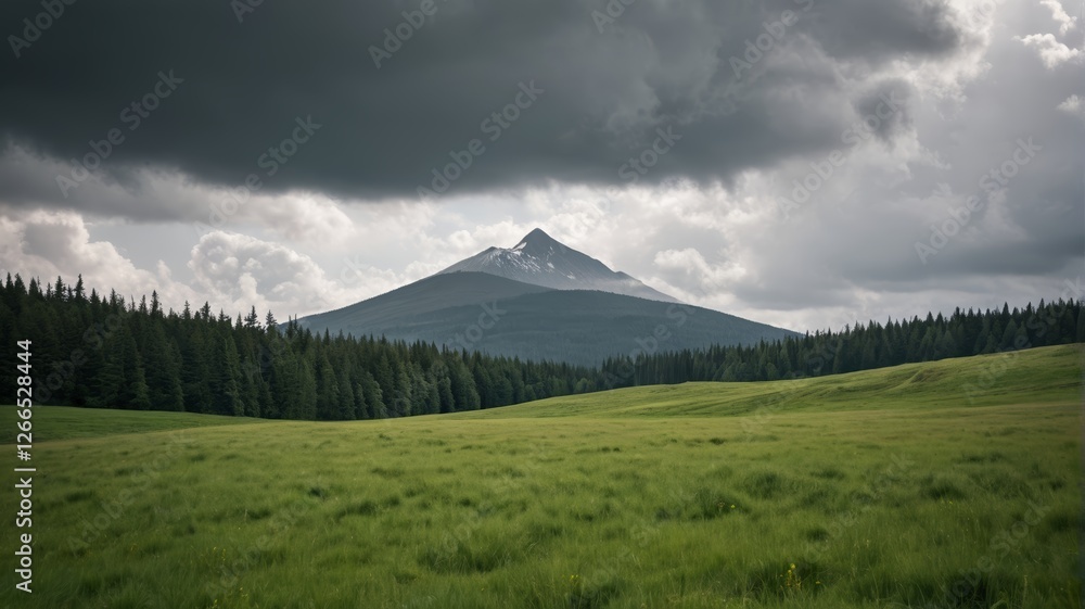 Fototapeta premium there is a large field with a mountain in the background