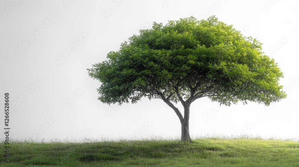 Obraz premium Isolated Green Tree on a Bright White Background with Grassy Field. Generative AI