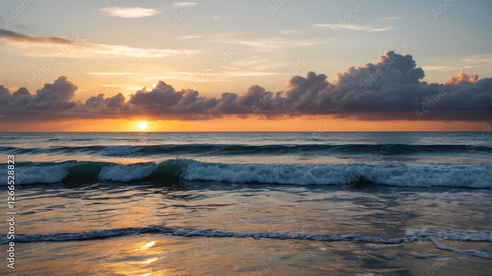 sunset over the ocean with a wave breaking in the foreground sunset over the ocean with a wave breaking in the foreground
