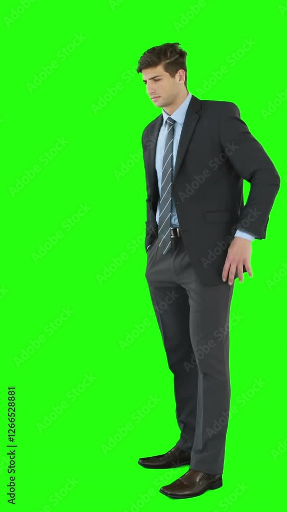Businessman scrolling on invisible screen Businessman scrolling on invisible screen