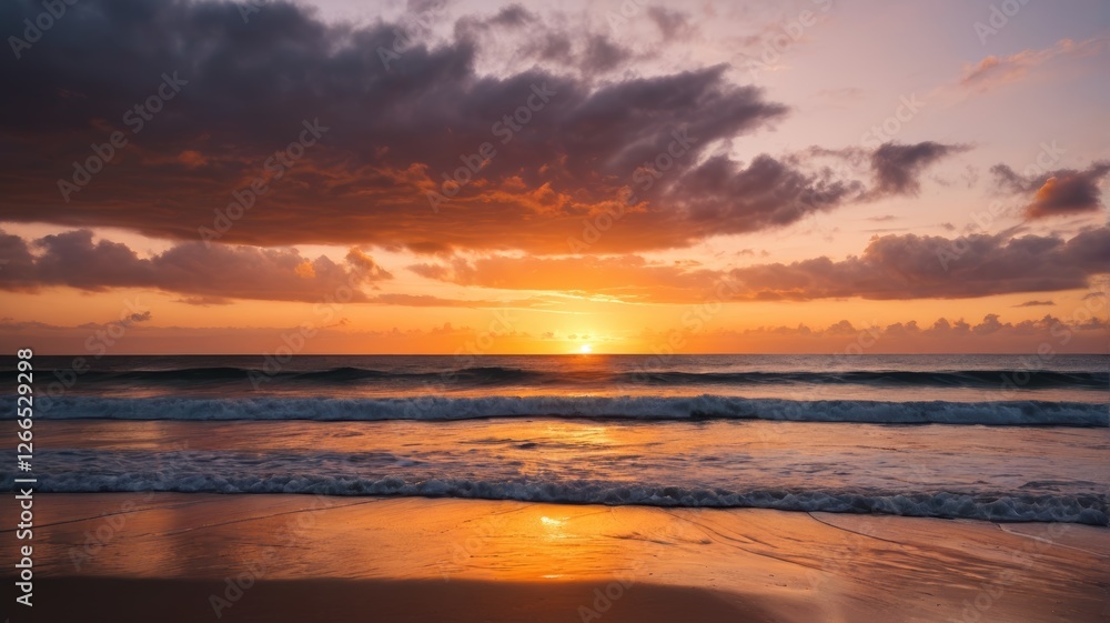 sunset on the beach with waves and clouds sunset on the beach with waves and clouds