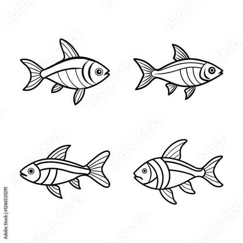 A beautiful neon tetra fish line art collection.