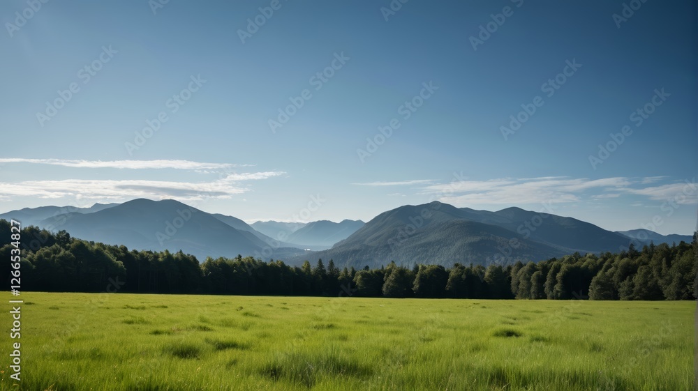 mountains in the distance with a field of grass and trees mountains in the distance with a field of grass and trees