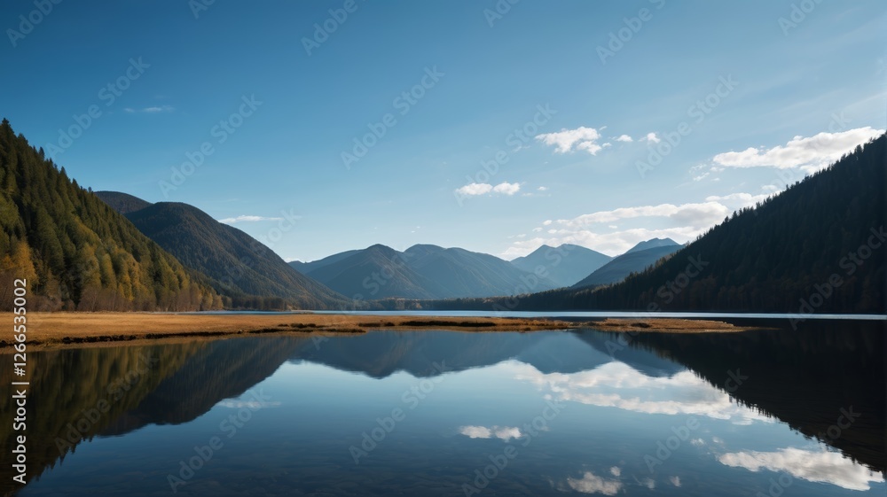 mountains are reflected in the still water of a lake mountains are reflected in the still water of a lake