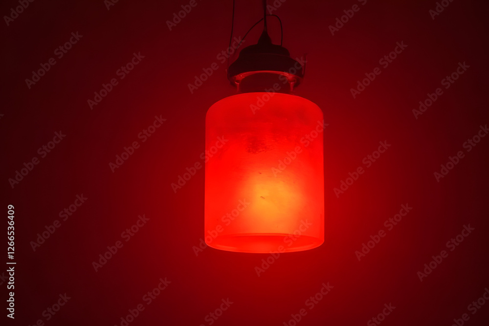 Red Glowing Lantern in Dark Room Red Glowing Lantern in Dark Room