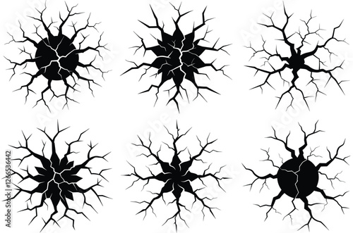 cracks wall silhouette icon set, Cracks damage texture effect silhouettes vector