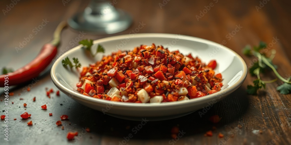 Crushed red pepper brings an air of sophistication to an otherwise elegant evening meal, fine dining, gourmet dinner, sophisticated ambiance Crushed red pepper brings an air of sophistication to an otherwise elegant evening meal, fine dining, gourmet dinner, sophisticated ambiance