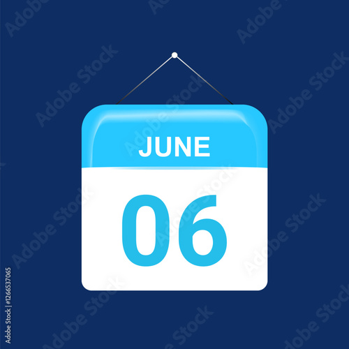 6th June daily calendar icon template. June 6 day calendar design. Single day calendar in vector illustration flat style.
