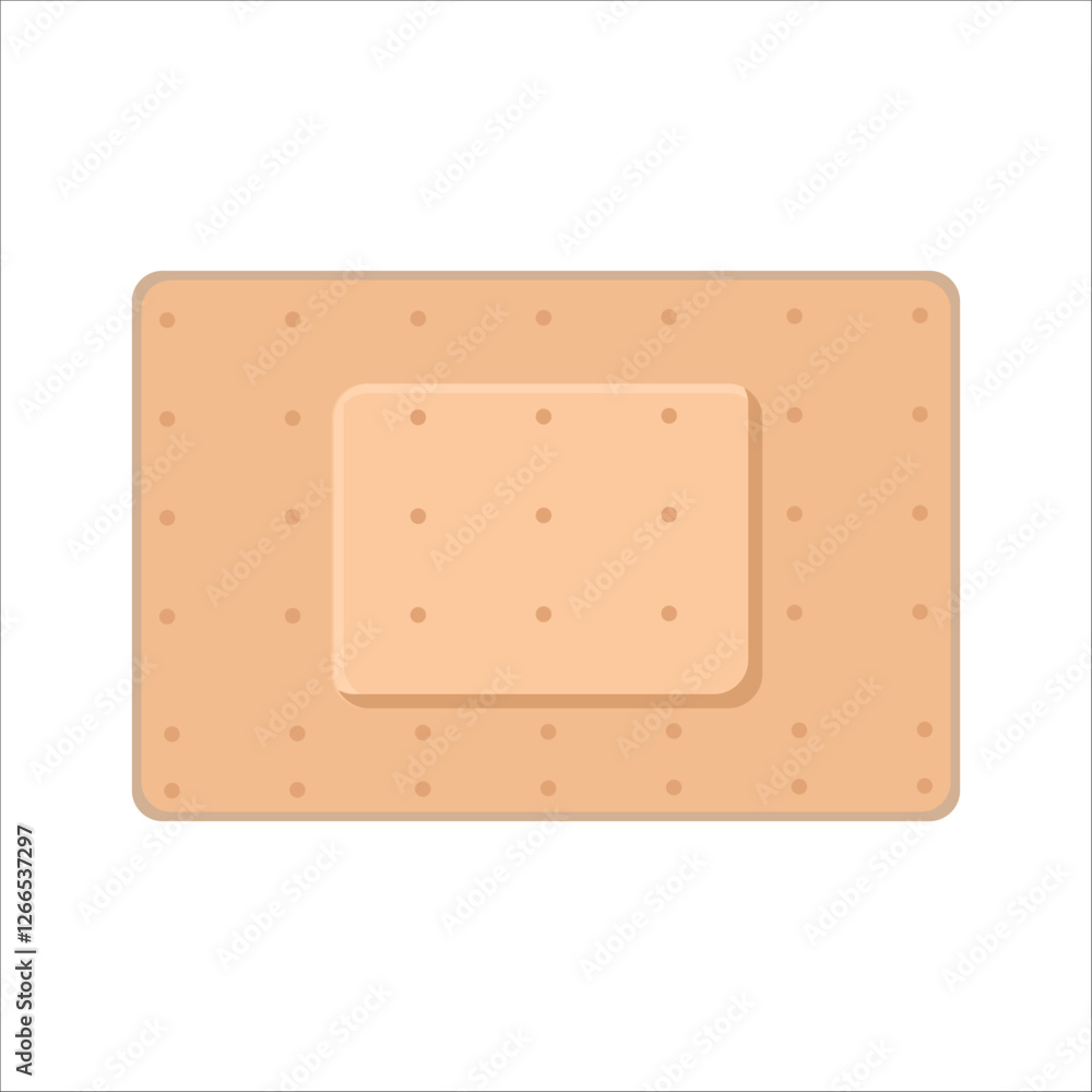Illustration of rectangular beige adhesive bandage with perforated surface and padded center on white background. Illustration of rectangular beige adhesive bandage with perforated surface and padded center on white background.