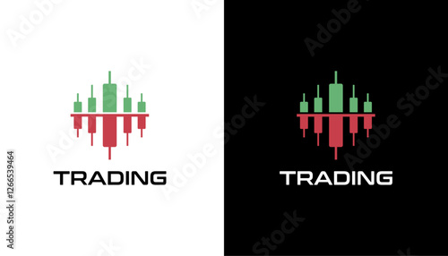 Vector logo with candlestick trading chart analyzing illustration icon template